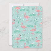 Pastel roze flamingo's op groene patroon bruiloft kaart (Achterkant)