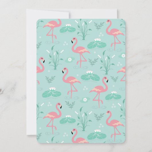 Pastel roze flamingo's op groene patroon bruiloft kaart (Achterkant)