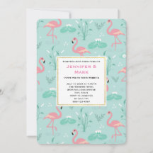 Pastel roze flamingo's op groene patroon bruiloft
