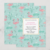 Pastel roze flamingo's op groene patroon verjaarda kaart (Voorkant / Achterkant)