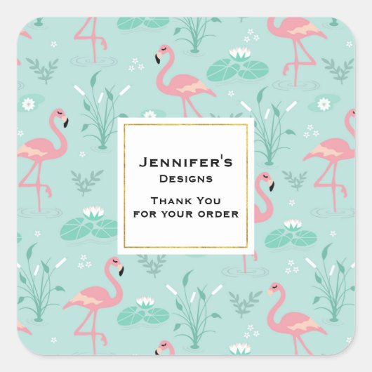 Pastel roze flamingo's patroon business dank u vierkante sticker (Voorkant)