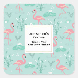 Pastel roze flamingo's patroon business dank u vierkante sticker