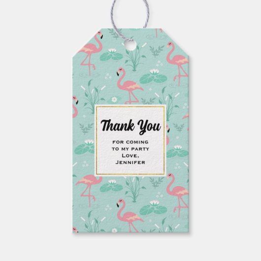 Pastel roze flamingo's patroon dank u cadeaulabel (Voorkant)