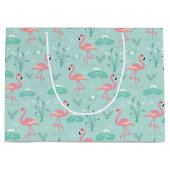 Pastel roze flamingo's patroon groot cadeauzakje (Voorkant)