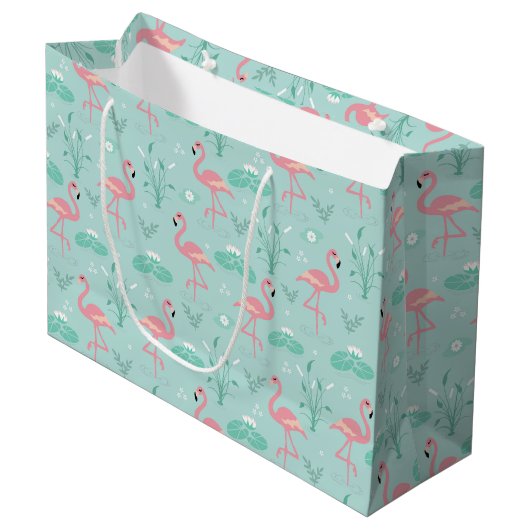 Pastel roze flamingo's patroon groot cadeauzakje (Voorkant Gekanteld)