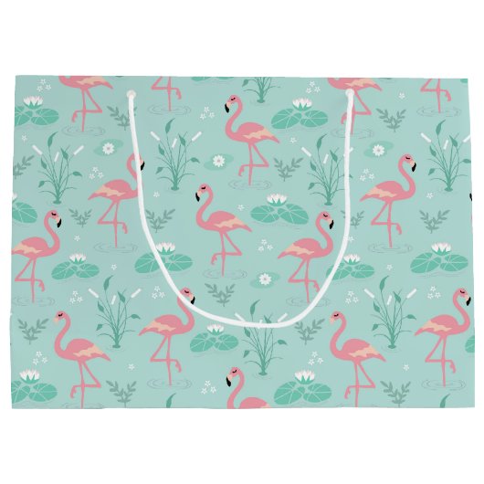 Pastel roze flamingo's patroon groot cadeauzakje (Achterkant)