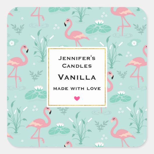 Pastel roze flamingo's patroon kaars ambacht vierkante sticker (Voorkant)