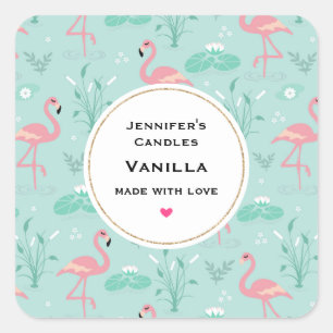 Pastel roze flamingo's patroon kaars ambacht vierkante sticker