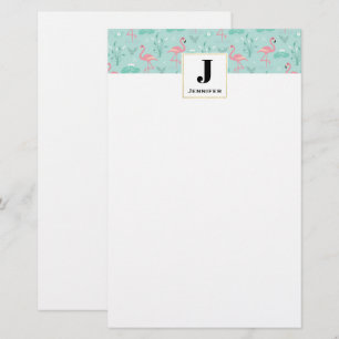 Pastel roze flamingo's patroon Monogram Briefpapier