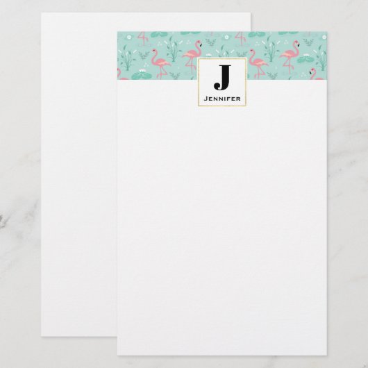 Pastel roze flamingo's patroon Monogram Briefpapier (Voorkant / Achterkant)