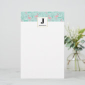 Pastel roze flamingo's patroon Monogram Briefpapier (Staand voorkant)
