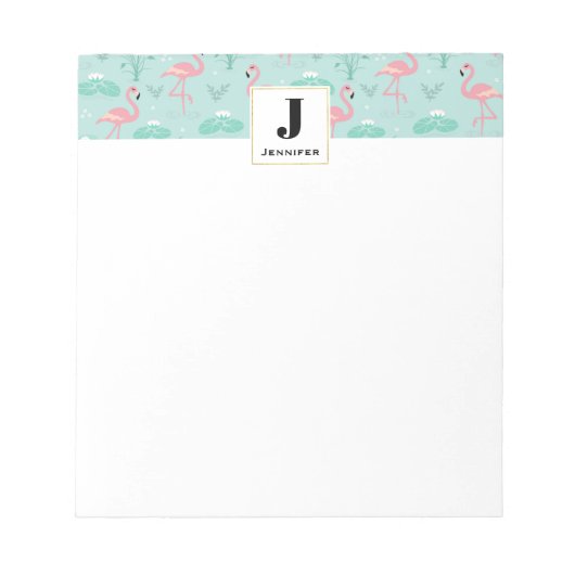 Pastel roze flamingo's patroon Monogram Notitieblok (Voorkant)
