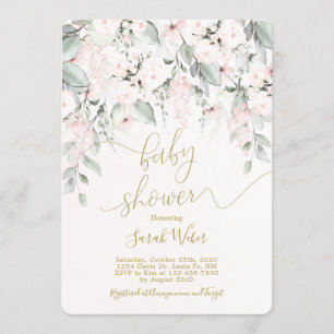 Pastel roze floral baby shower meisje kaart