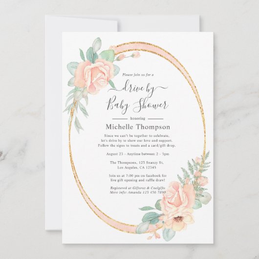 Pastel Roze Floral Drive by Shower Kaart (Voorkant)