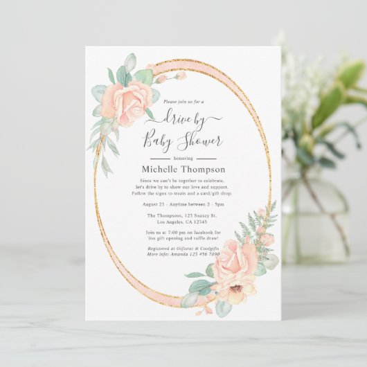 Pastel Roze Floral Drive by Shower Kaart (Staand voorkant)