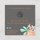 Pastel roze floral retro scriptvolgorde bedankt vierkante visitekaartje (Achterkant)