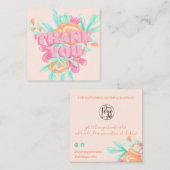 Pastel roze floral retro scriptvolgorde bedankt vierkante visitekaartje (Voorkant / Achterkant)
