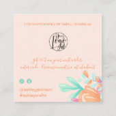 Pastel roze floral retro scriptvolgorde bedankt vierkante visitekaartje (Achterkant)