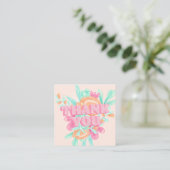 Pastel roze floral retro scriptvolgorde bedankt vierkante visitekaartje (Staand voorkant)