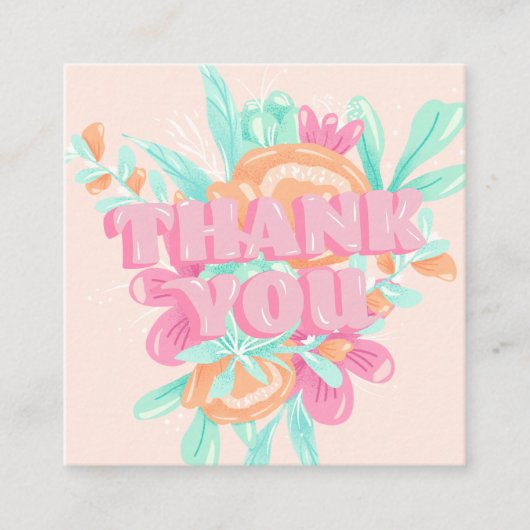 Pastel roze floral retro scriptvolgorde bedankt vierkante visitekaartje (Voorkant)