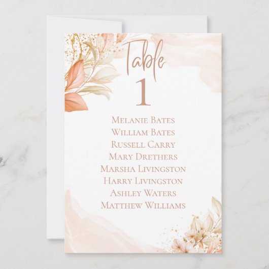 Pastel Roze Floral Table Seating Card Kaart (Voorkant)