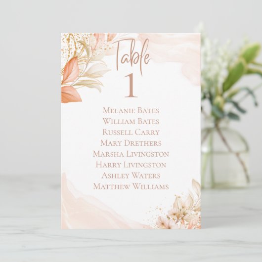 Pastel Roze Floral Table Seating Card Kaart (Staand voorkant)