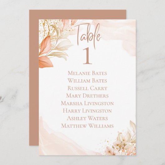 Pastel Roze Floral Table Seating Card Kaart (Voorkant / Achterkant)