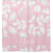 Pastel roze floreel patroon - monogrammen douchegordijn (Voorkant)
