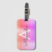 Pastel Roze geborsteld Metaal Monogram Naam Initia Bagagelabel (Voorkant (verticaal))