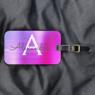 Pastel Roze geborsteld Metaal Monogram Naam Initia Bagagelabel