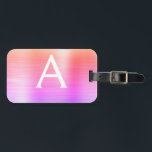 Pastel Roze geborsteld Metaal Monogram Naam Initia Bagagelabel<br><div class="desc">Pastel Ombre Pink,  Oranje en Paars geborsteld Metaal Monogram Naam en Bagagelabel van de Folie van het Initiaal. Dit label is perfect voor Terug naar School,  Werk of Reizen.</div>