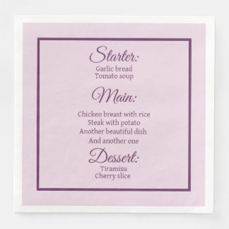 Pastel roze gedrukt menu gepersonaliseerd servet
