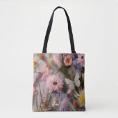 PASTEL ROZE GEEL BLAUW BLOEMEN OVERAL PRINT TOTE BAG (Voorkant)