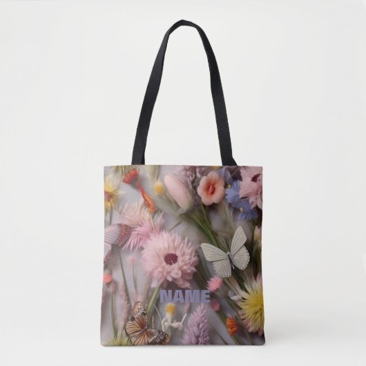 PASTEL ROZE GEEL BLAUW BLOEMEN OVERAL PRINT TOTE BAG (Voorkant)
