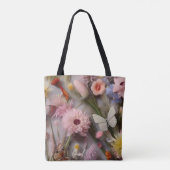 PASTEL ROZE GEEL BLAUW BLOEMEN OVERAL PRINT TOTE BAG (Achterkant)