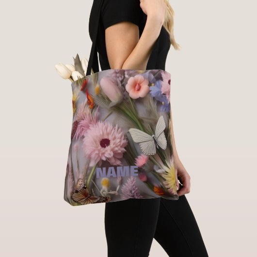 PASTEL ROZE GEEL BLAUW BLOEMEN OVERAL PRINT TOTE BAG (Dichtbij)
