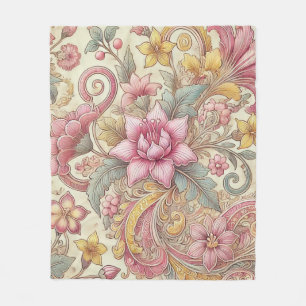 Pastel Roze Geel Blauw Boho Batik Bloemen Fleece Deken