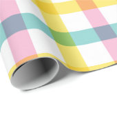 Pastel Roze Geel Blauw Check Pattern Paasmeisje Cadeaupapier (Rol Hoek)