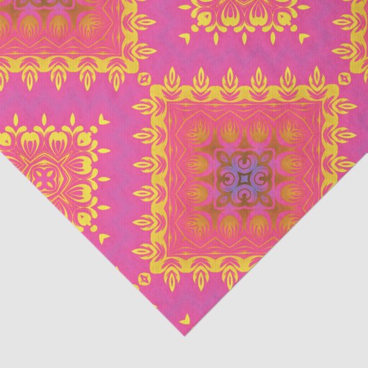 Pastel Roze Geel Elegant Patroon Tissuepapier (Detail)