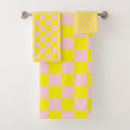 Pastel Roze Geel Geruite Checkerboard Bad Handdoek