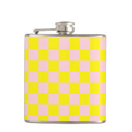 Pastel Roze Geel Geruite Checkerboard Heupfles