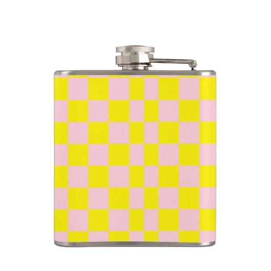 Pastel Roze Geel Geruite Checkerboard Heupfles (Achterkant)