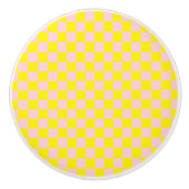 Pastel Roze Geel Geruite Checkerboard  Keramische Knop (Voorkant)