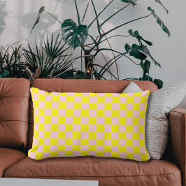 Pastel Roze Geel Geruite Checkerboard Kussen
