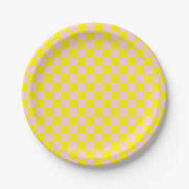 Pastel Roze Geel Geruite Checkerboard Papieren Bordje