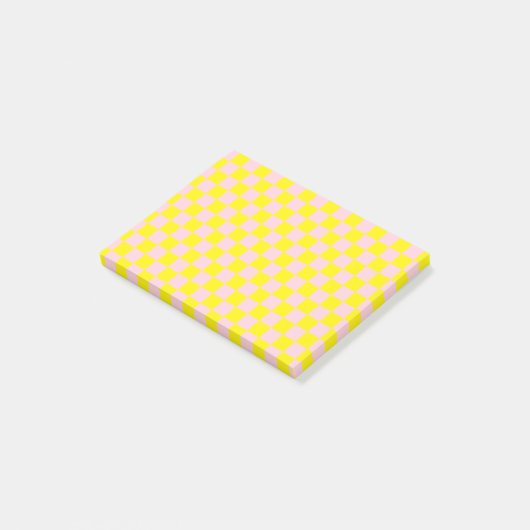 Pastel Roze Geel Geruite Checkerboard  Post-it® Notes (Schuin)