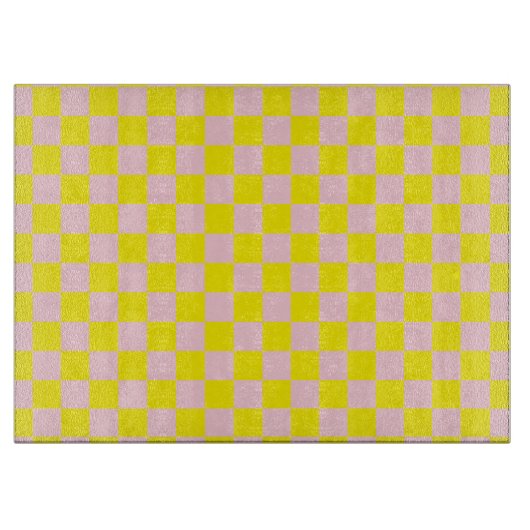 Pastel Roze Geel Geruite Checkerboard  Snijplank (Voorkant)