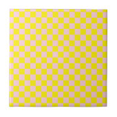 Pastel Roze Geel Geruite Checkerboard  Tegeltje (Voorkant)