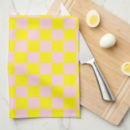 Pastel Roze Geel Geruite Checkerboard Theedoek