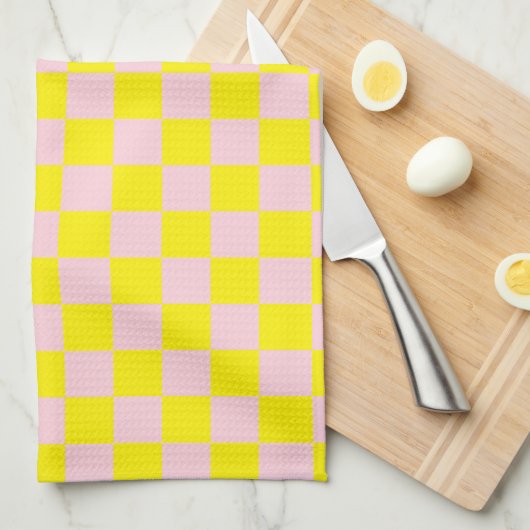 Pastel Roze Geel Geruite Checkerboard  Theedoek (Quarter Fold)